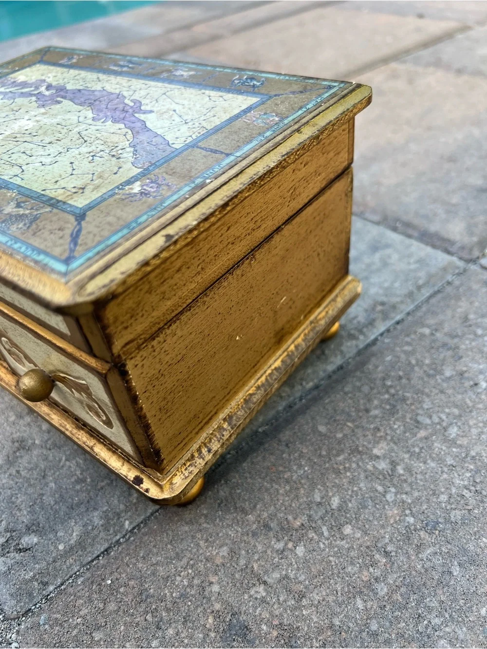 Vintage Italian Florentine Gold Jewelry Box with Zodiac Constellation Lid